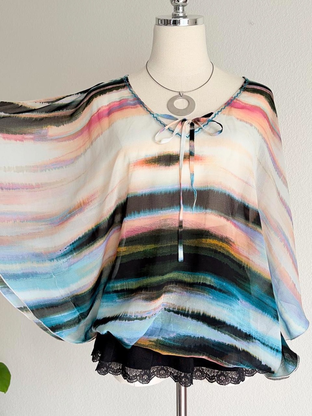 Sanctuary Multicolor Watercolor Stripe Tie-Front Tunic - Picture 2 of 9